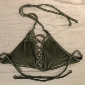 PINK olive green velvet halter bikini top